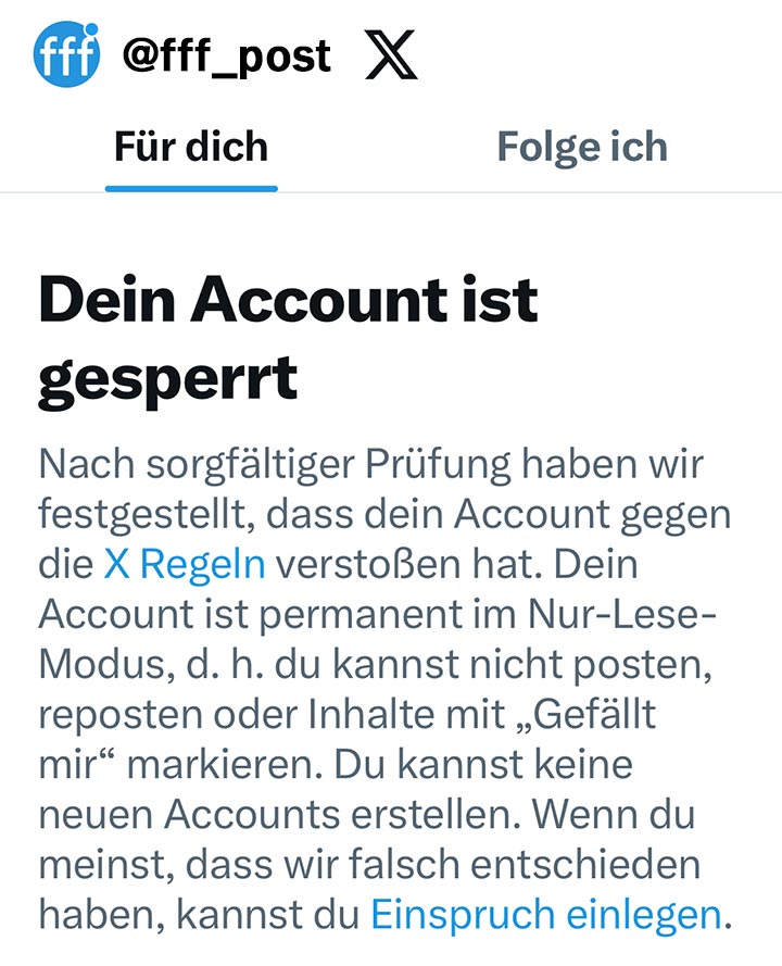 X sperrt mein Account auf Twitter. Warum?